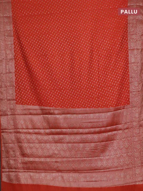Banarasi semi chiniya saree orange with allover thread & zari woven buttas and woven border - Image 3