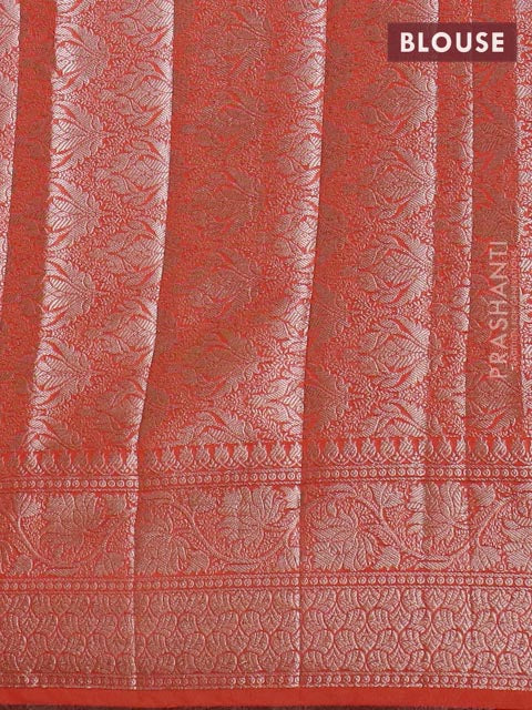 Banarasi semi chiniya saree orange with allover thread & zari woven buttas and woven border - Image 4