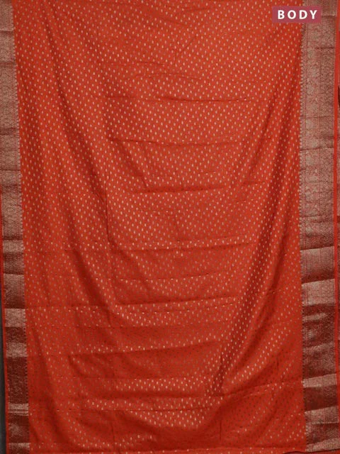 Banarasi semi chiniya saree orange with allover thread & zari woven buttas and woven border - Image 2