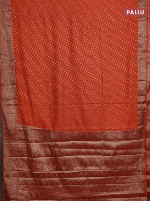 Banarasi semi chiniya saree orange with allover thread & zari woven buttas and woven border - Image 3