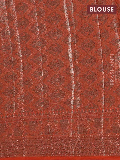 Banarasi semi chiniya saree orange with allover thread & zari woven buttas and woven border - Image 4