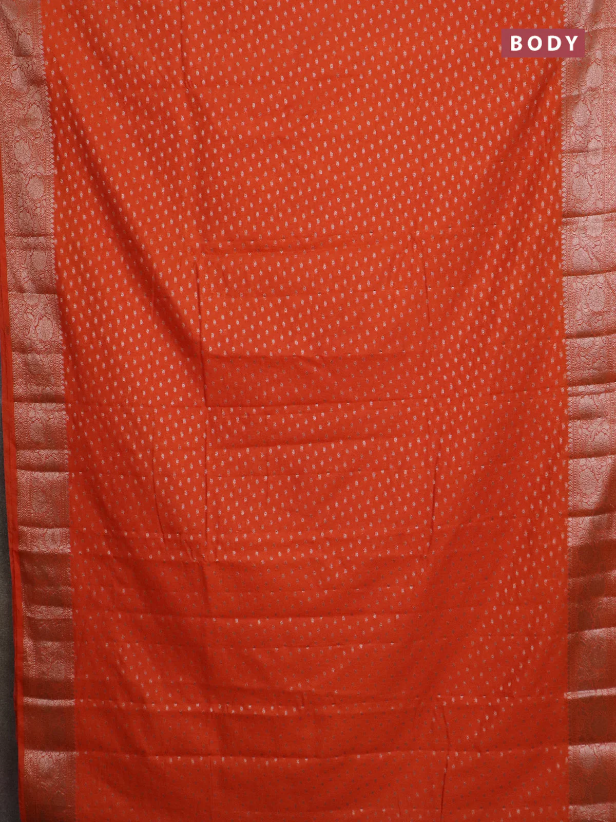 Banarasi semi chiniya saree orange with allover thread & zari woven buttas and woven border - Image 2