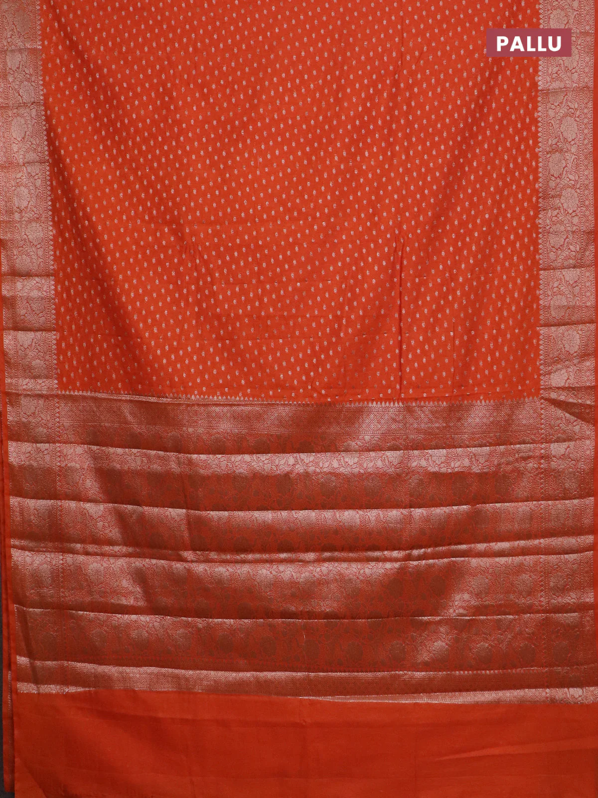 Banarasi semi chiniya saree orange with allover thread & zari woven buttas and woven border - Image 3