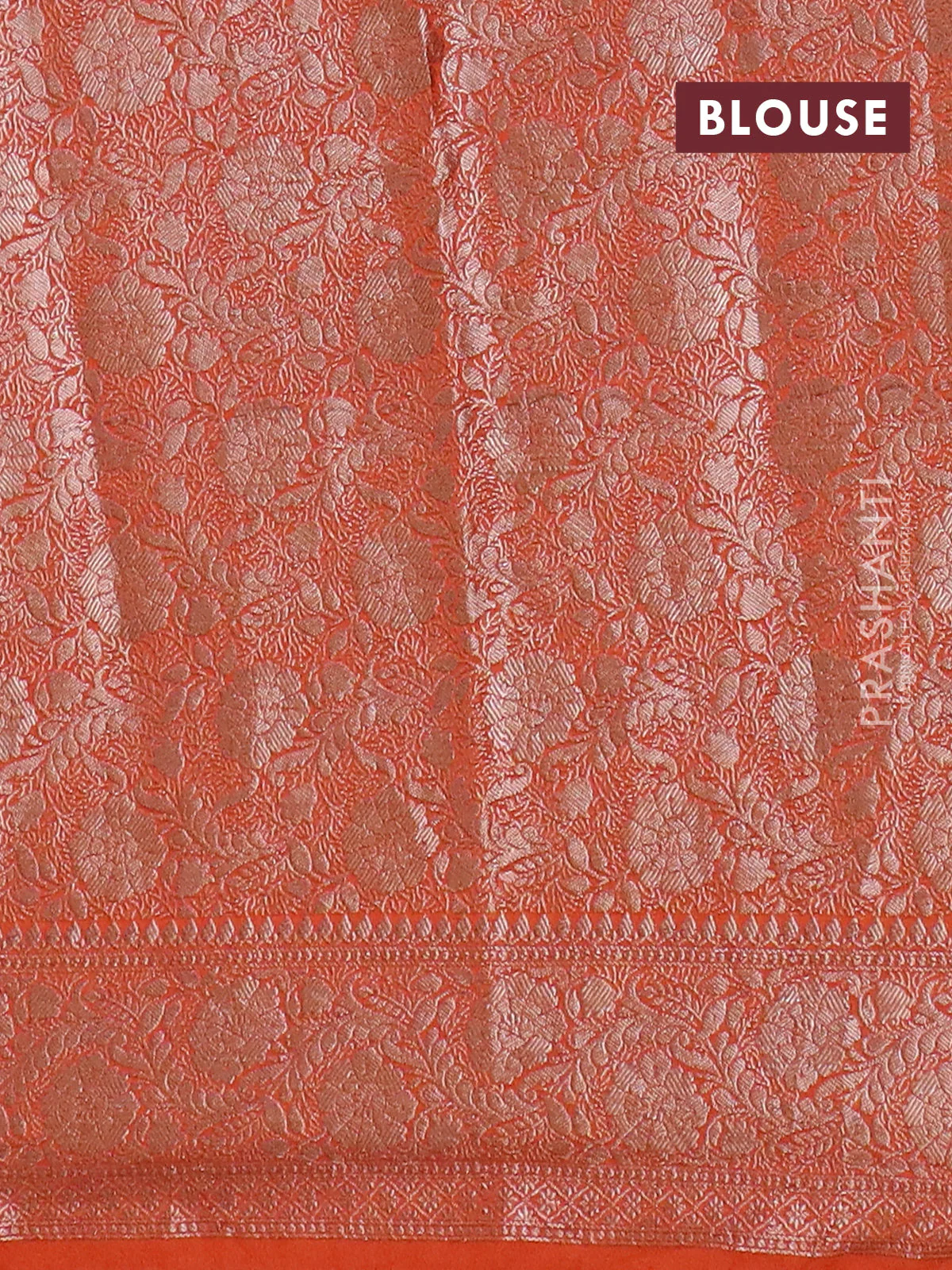 Banarasi semi chiniya saree orange with allover thread & zari woven buttas and woven border - Image 4