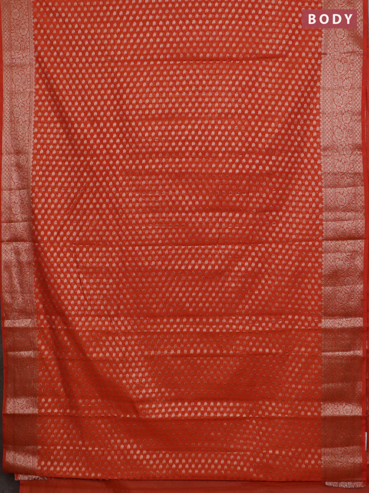 Banarasi semi chiniya saree orange with allover thread & zari woven paisley buttas and woven border - Image 2