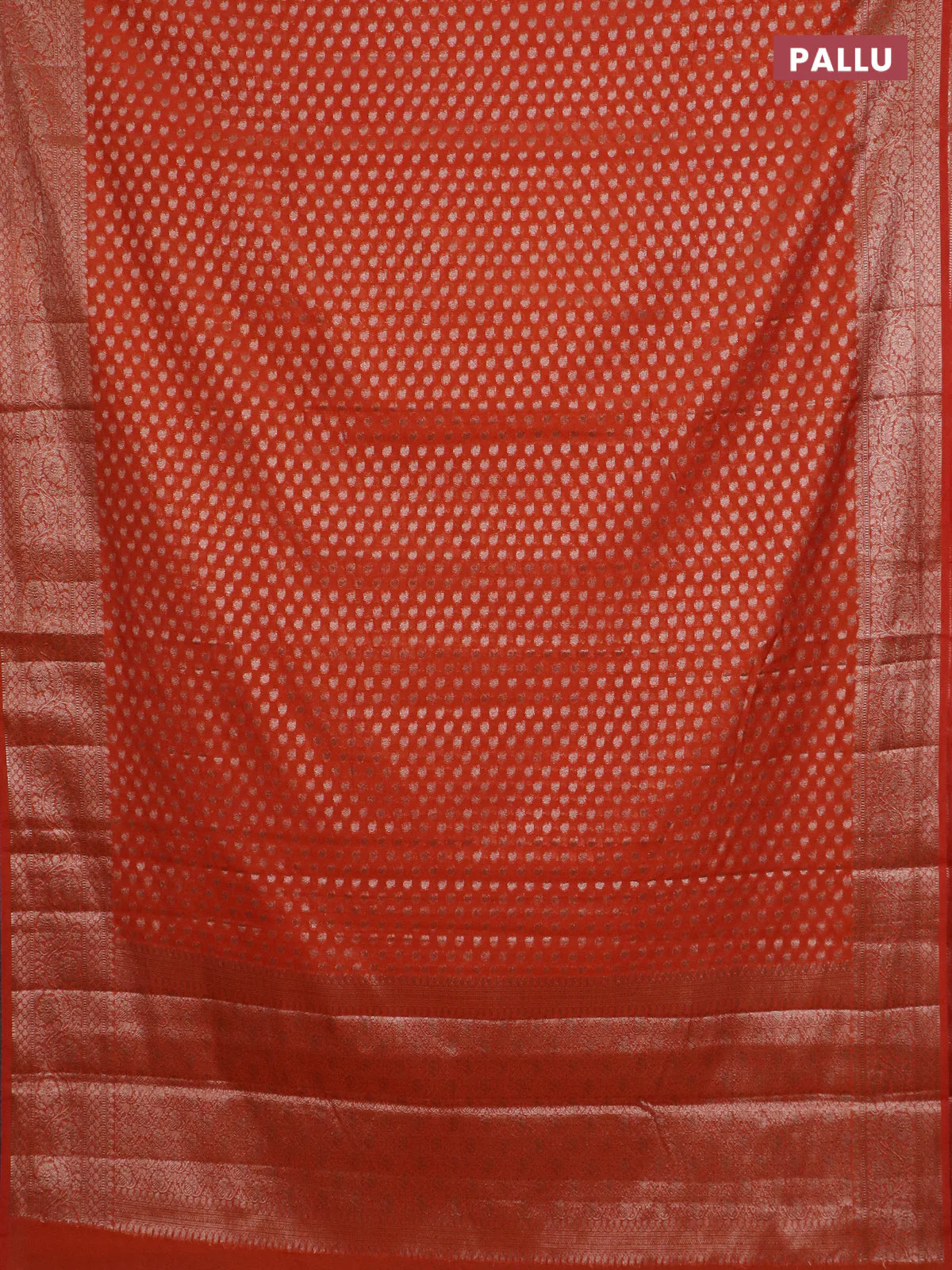 Banarasi semi chiniya saree orange with allover thread & zari woven paisley buttas and woven border - Image 3