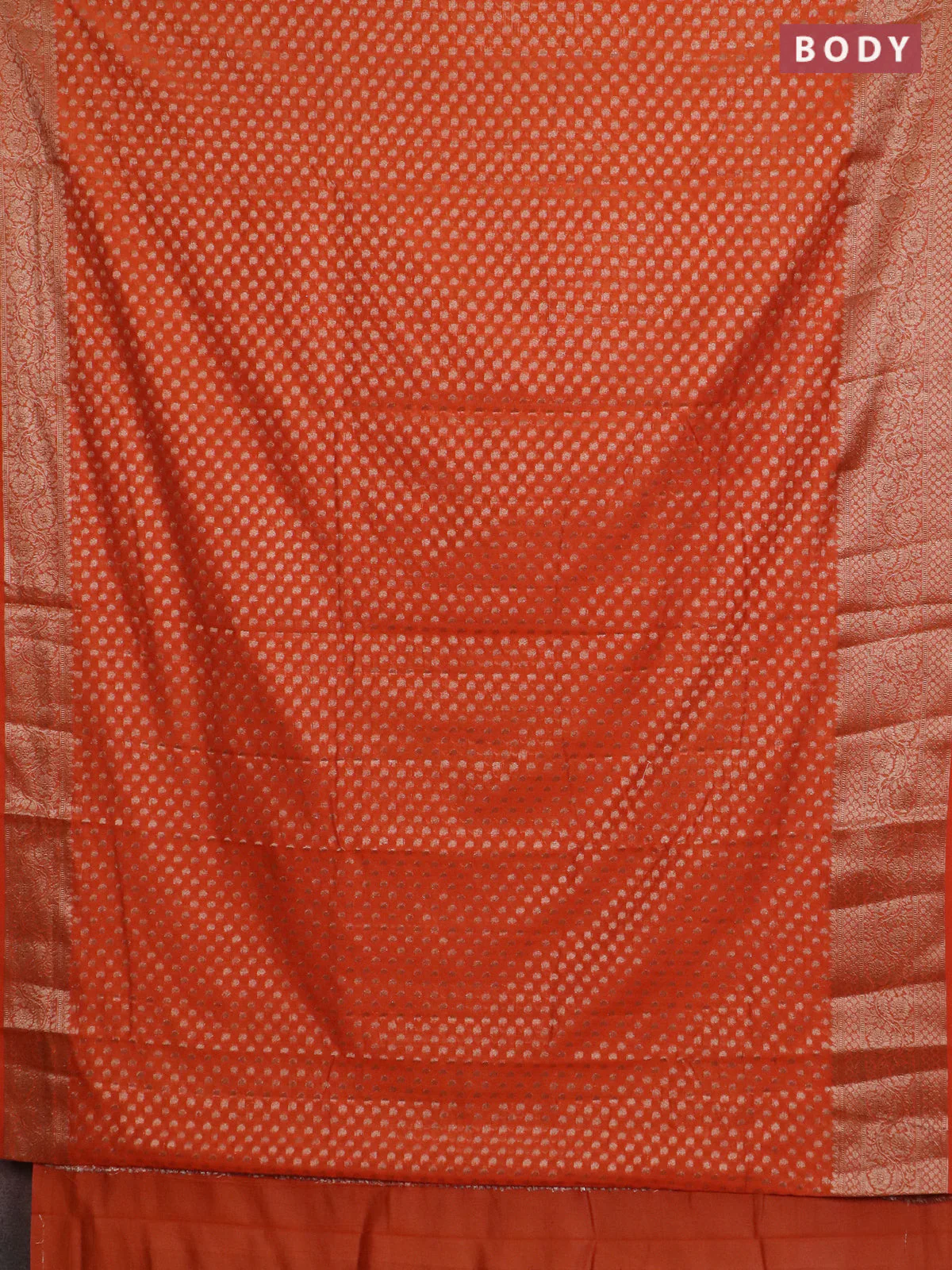 Banarasi semi chiniya saree orange with allover thread & zari woven paisley buttas and woven border - Image 2
