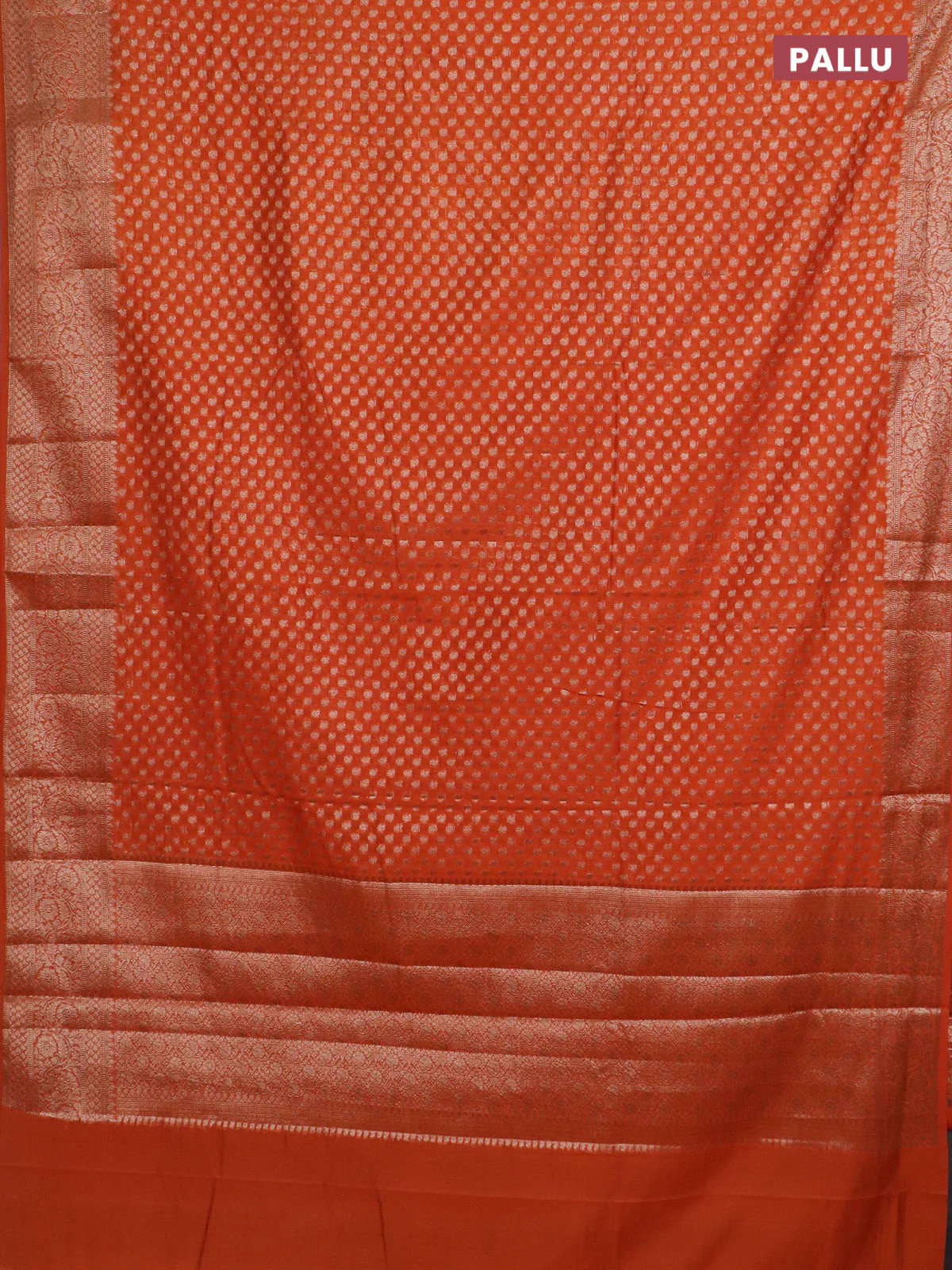 Banarasi semi chiniya saree orange with allover thread & zari woven paisley buttas and woven border - Image 3