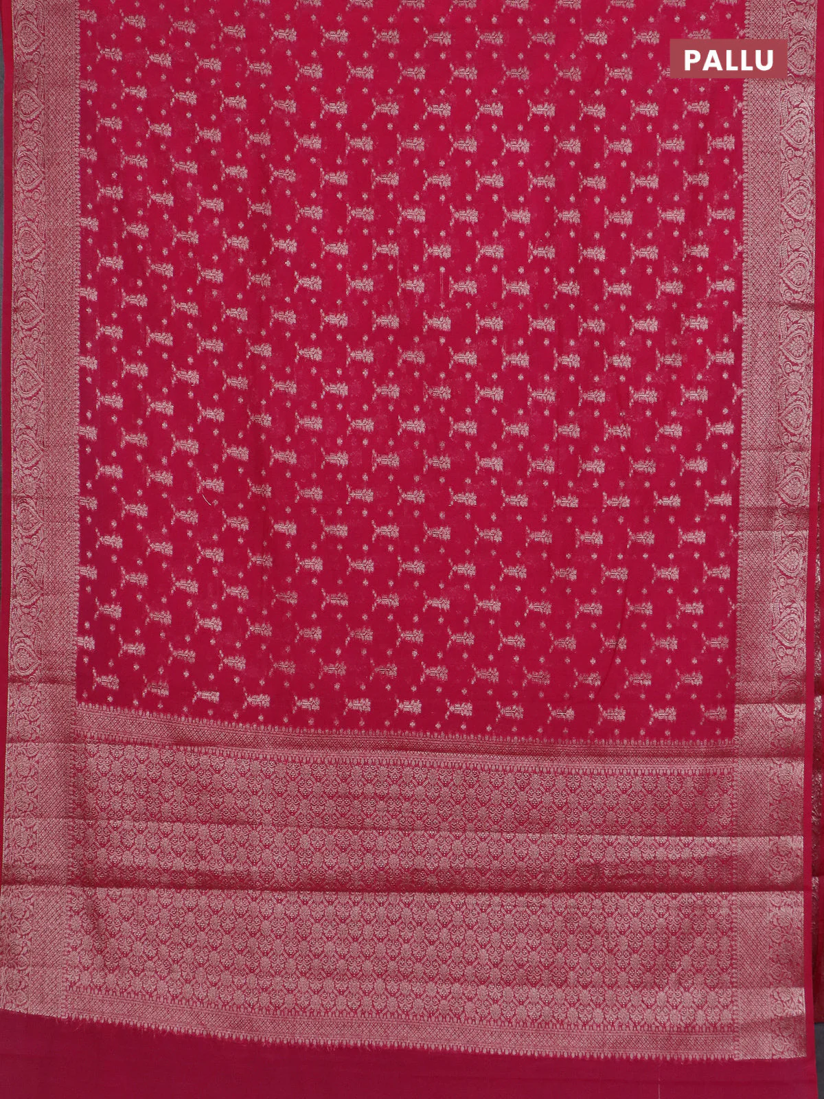 Banarasi semi chiniya saree pink with allover thread & zari weaves and woven border - Image 3