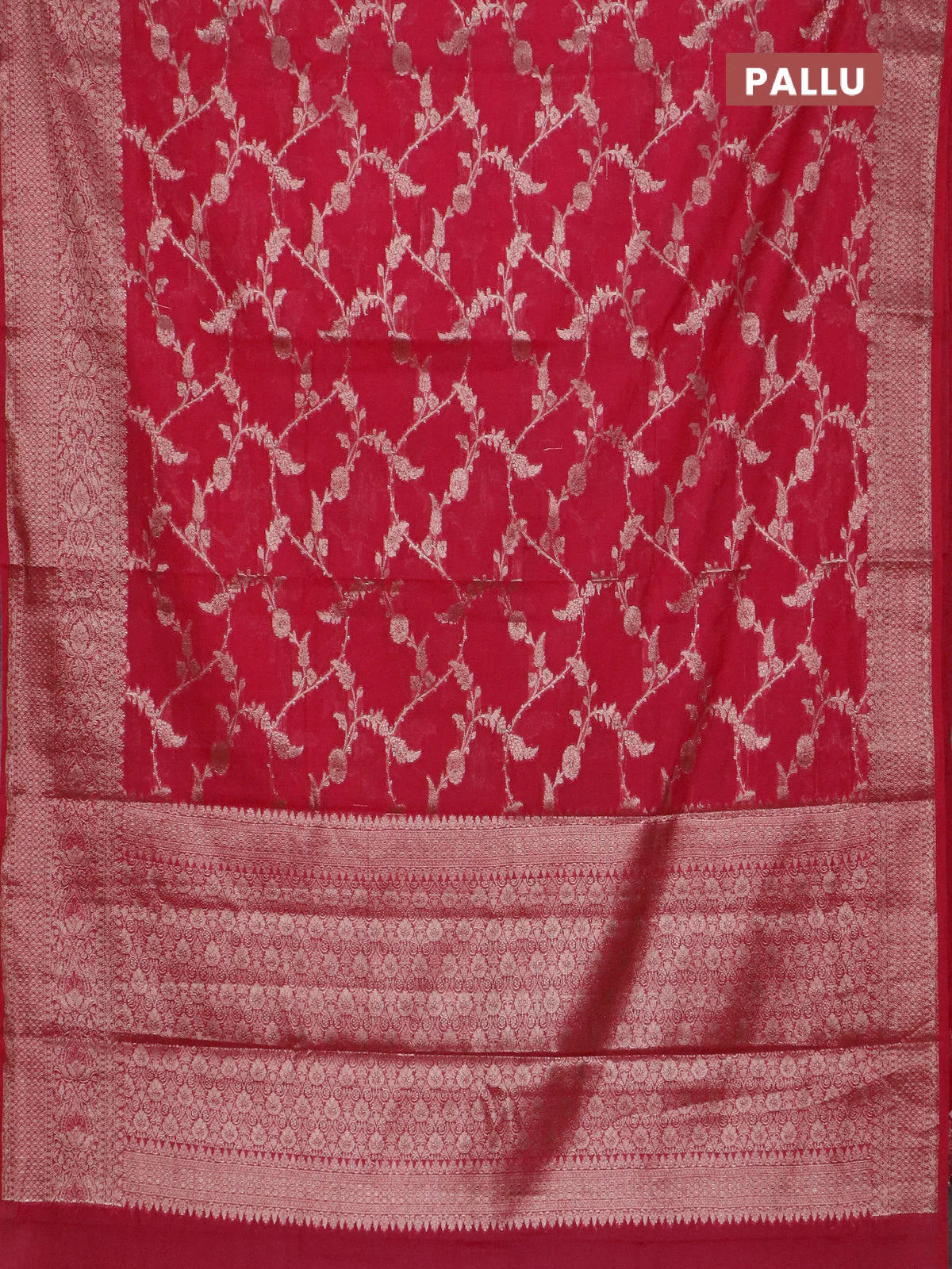 Banarasi semi chiniya saree pink with allover thread & zari weaves and woven border - Image 3