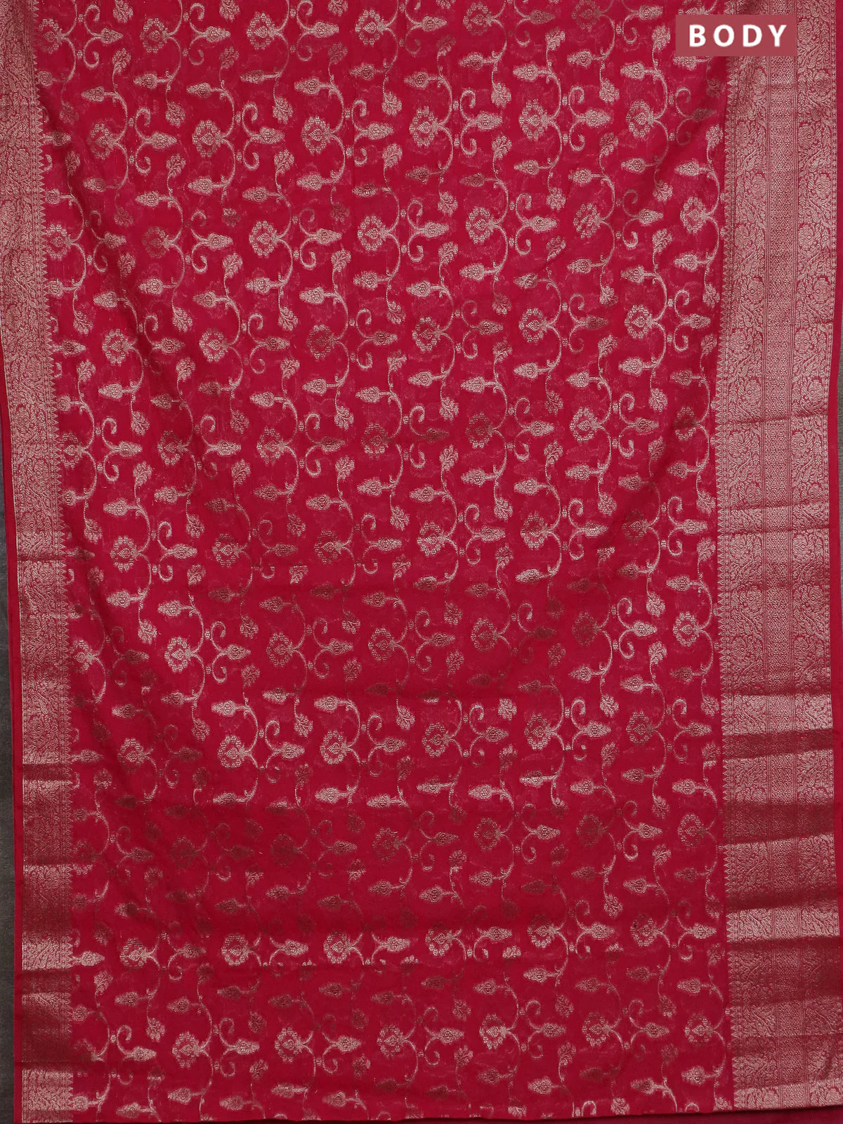 Banarasi semi chiniya saree pink with allover thread & zari weaves and woven border - Image 2