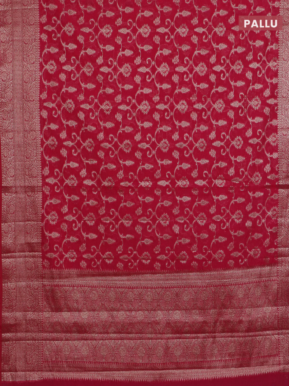 Banarasi semi chiniya saree pink with allover thread & zari weaves and woven border - Image 3