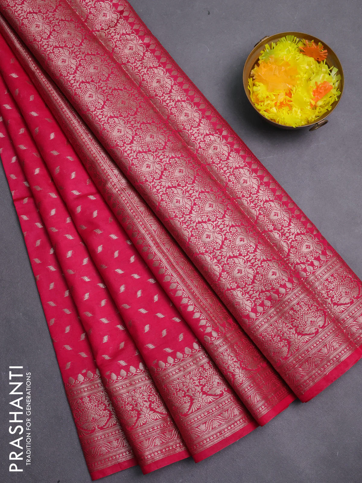 Banarasi semi chiniya saree pink with allover thread & zari woven buttas and woven border