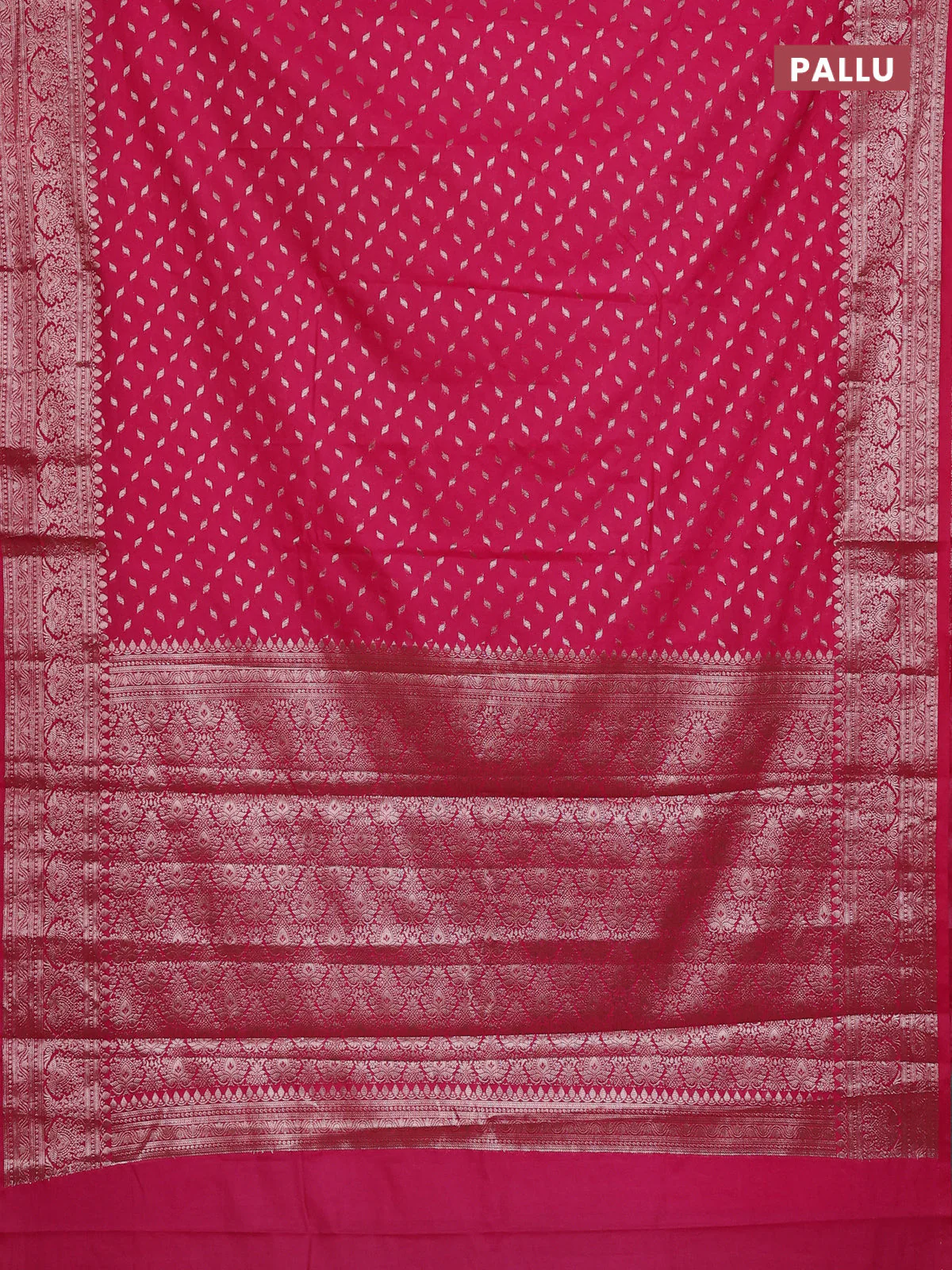 Banarasi semi chiniya saree pink with allover thread & zari woven buttas and woven border - Image 3