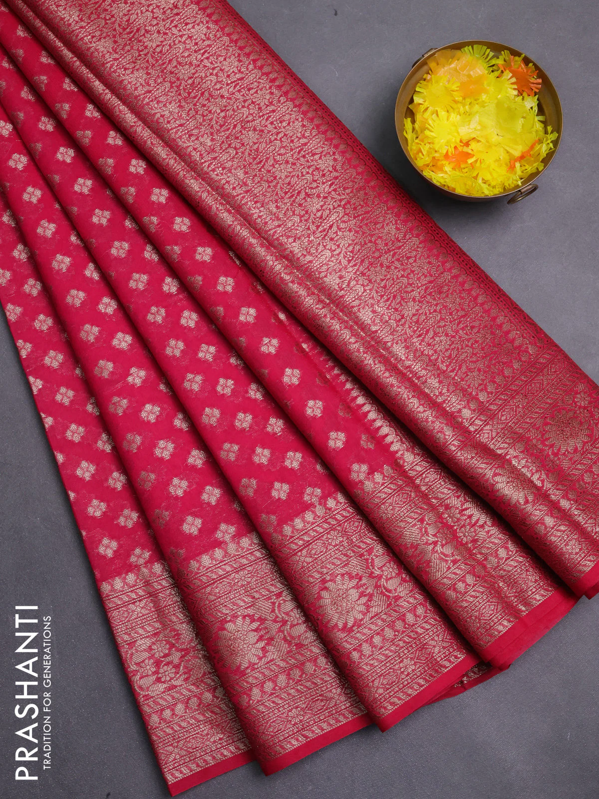 Banarasi semi chiniya saree pink with allover thread & zari woven buttas and woven border
