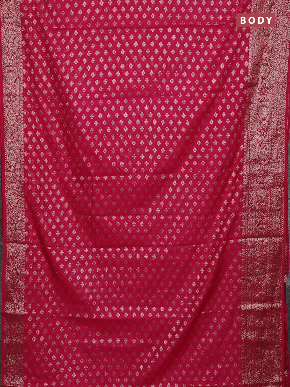 Banarasi semi chiniya saree pink with allover thread & zari woven buttas and woven border - Image 2