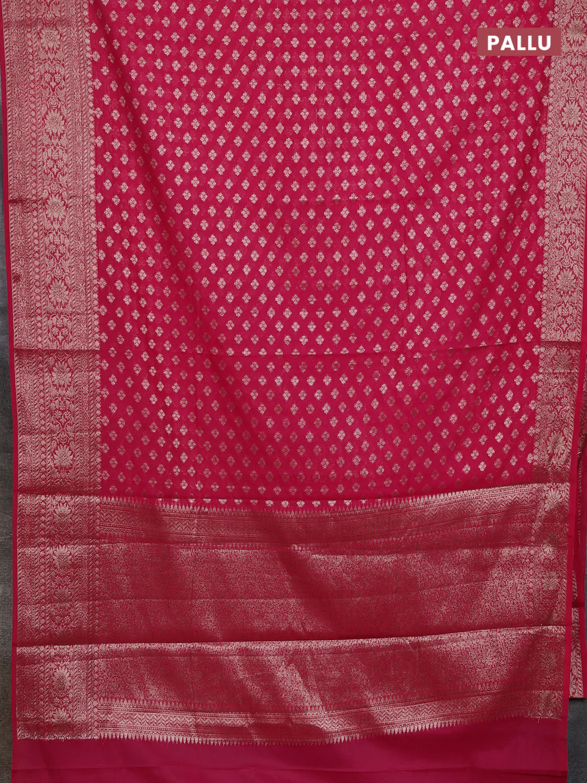 Banarasi semi chiniya saree pink with allover thread & zari woven buttas and woven border - Image 3
