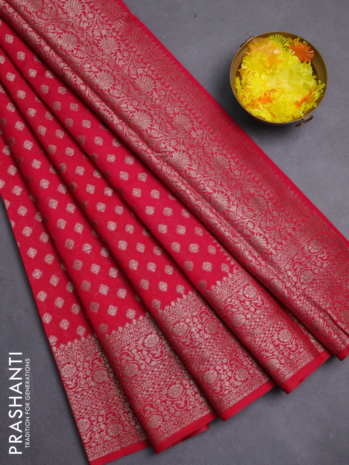 Banarasi semi chiniya saree pink with allover thread & zari woven buttas and woven border