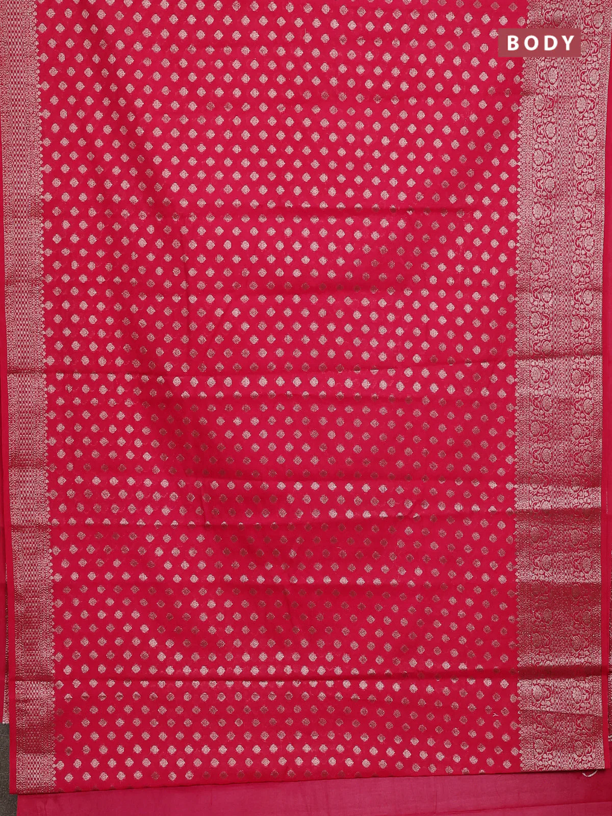 Banarasi semi chiniya saree pink with allover thread & zari woven buttas and woven border - Image 2