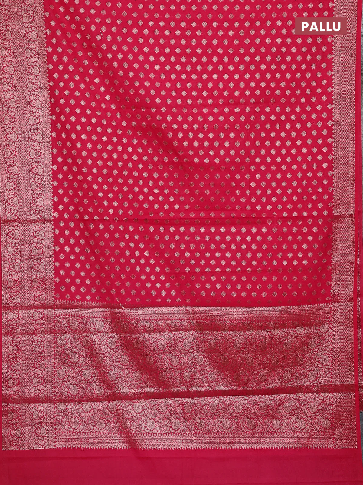 Banarasi semi chiniya saree pink with allover thread & zari woven buttas and woven border - Image 3