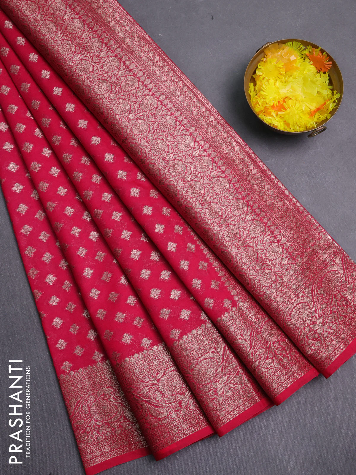 Banarasi semi chiniya saree pink with allover thread & zari woven buttas and woven border