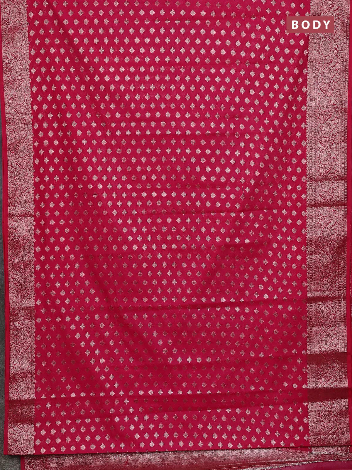 Banarasi semi chiniya saree pink with allover thread & zari woven buttas and woven border - Image 2