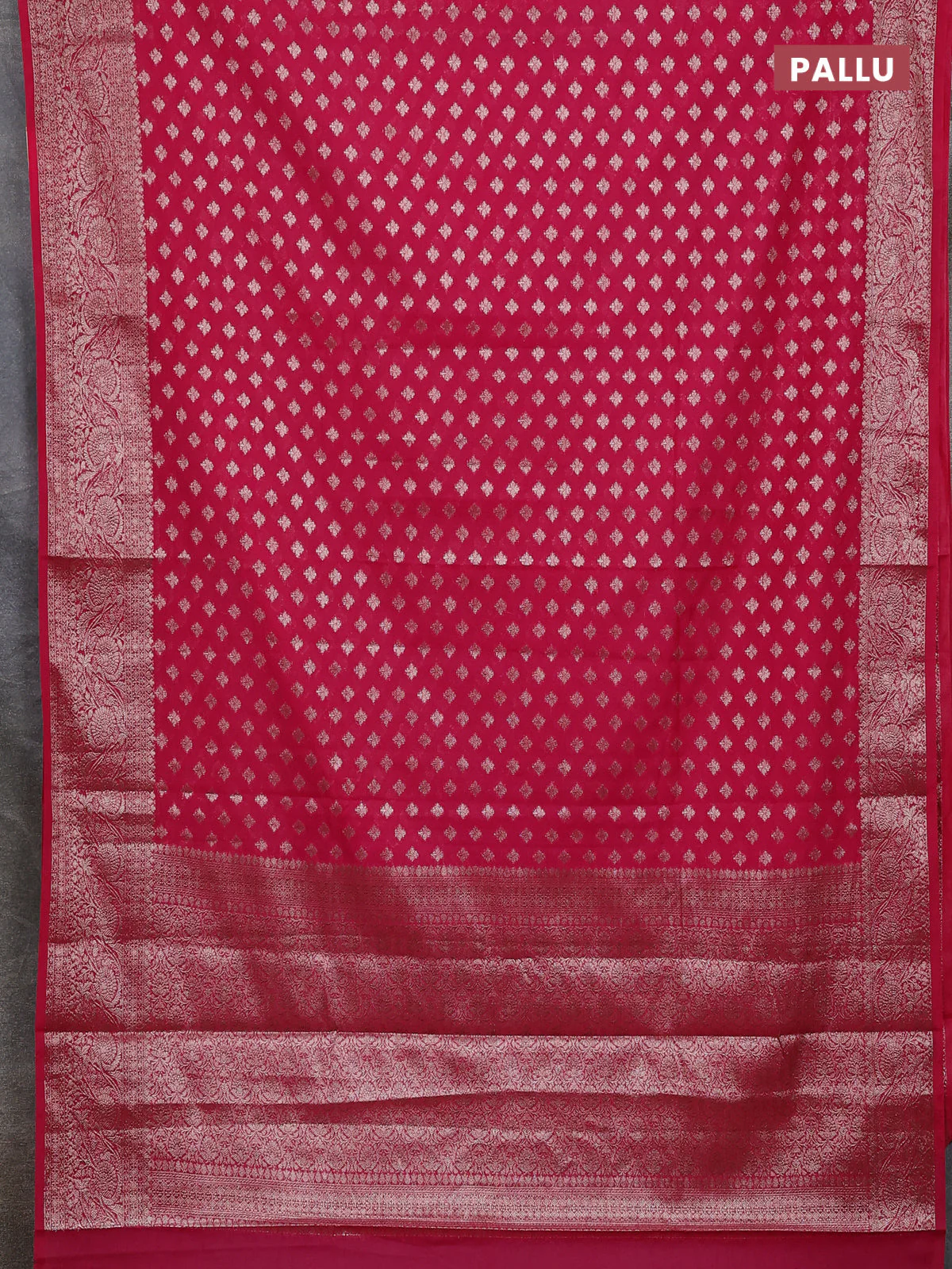 Banarasi semi chiniya saree pink with allover thread & zari woven buttas and woven border - Image 3