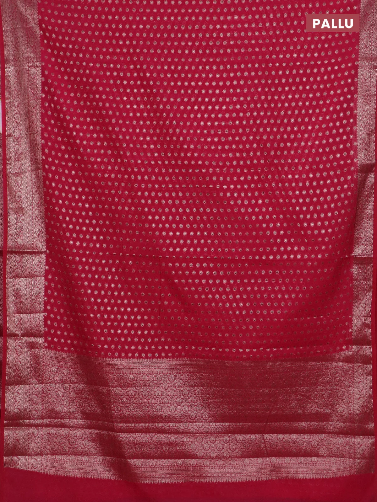 Banarasi semi chiniya saree pink with allover thread & zari woven buttas and woven border - Image 3