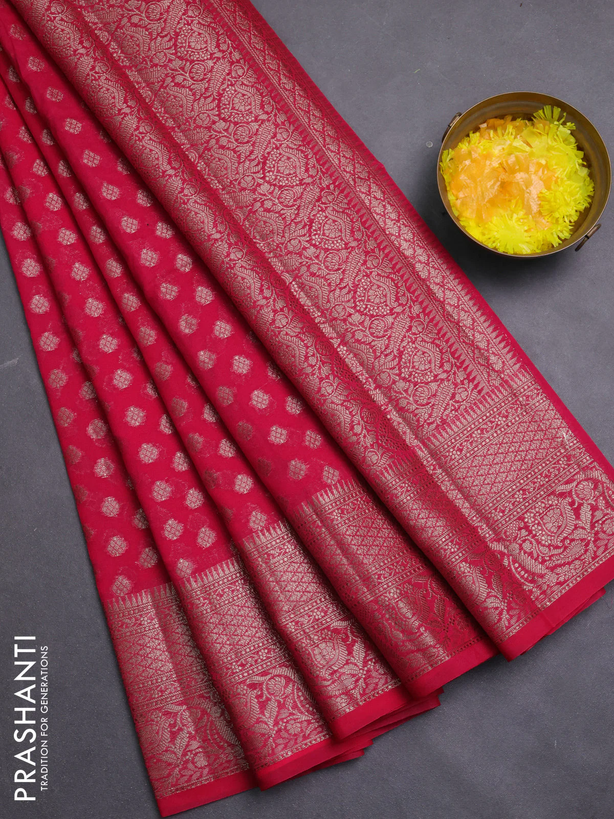 Banarasi semi chiniya saree pink with allover thread & zari woven buttas and woven border