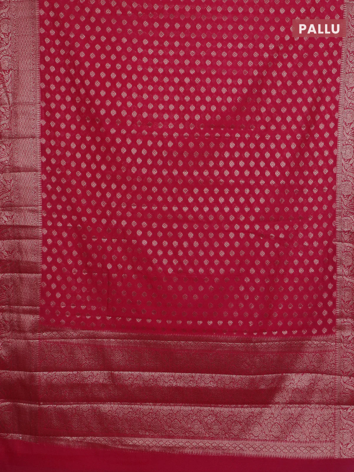 Banarasi semi chiniya saree pink with allover thread & zari woven buttas and woven border - Image 3