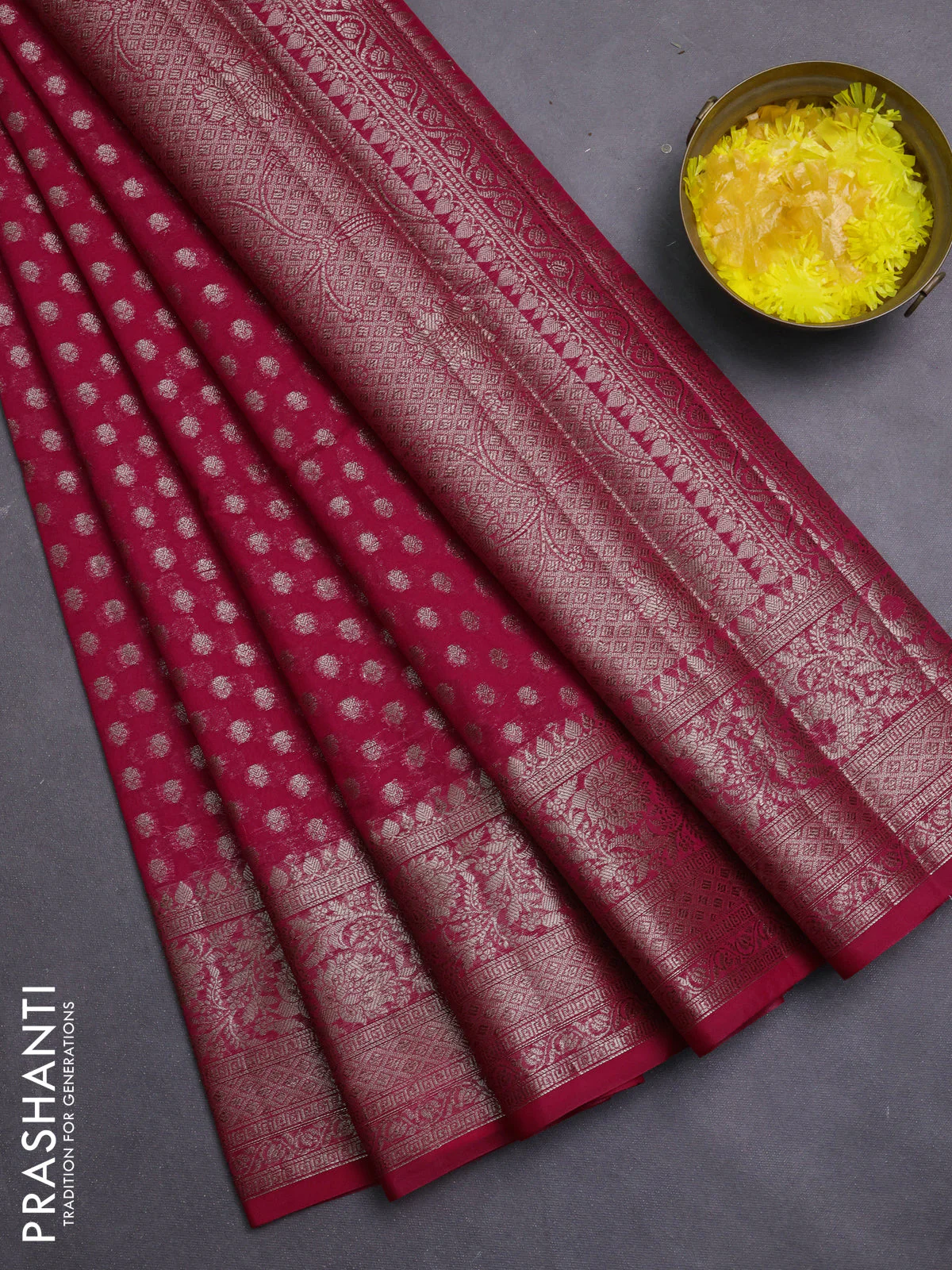 Banarasi semi chiniya saree pink with allover thread & zari woven buttas and woven border