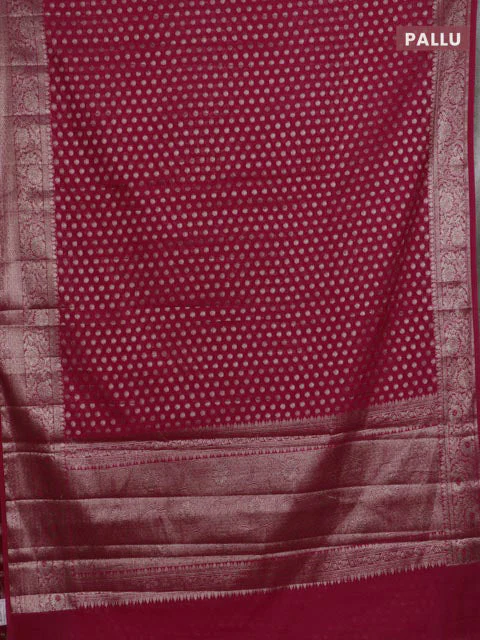 Banarasi semi chiniya saree pink with allover thread & zari woven buttas and woven border - Image 3