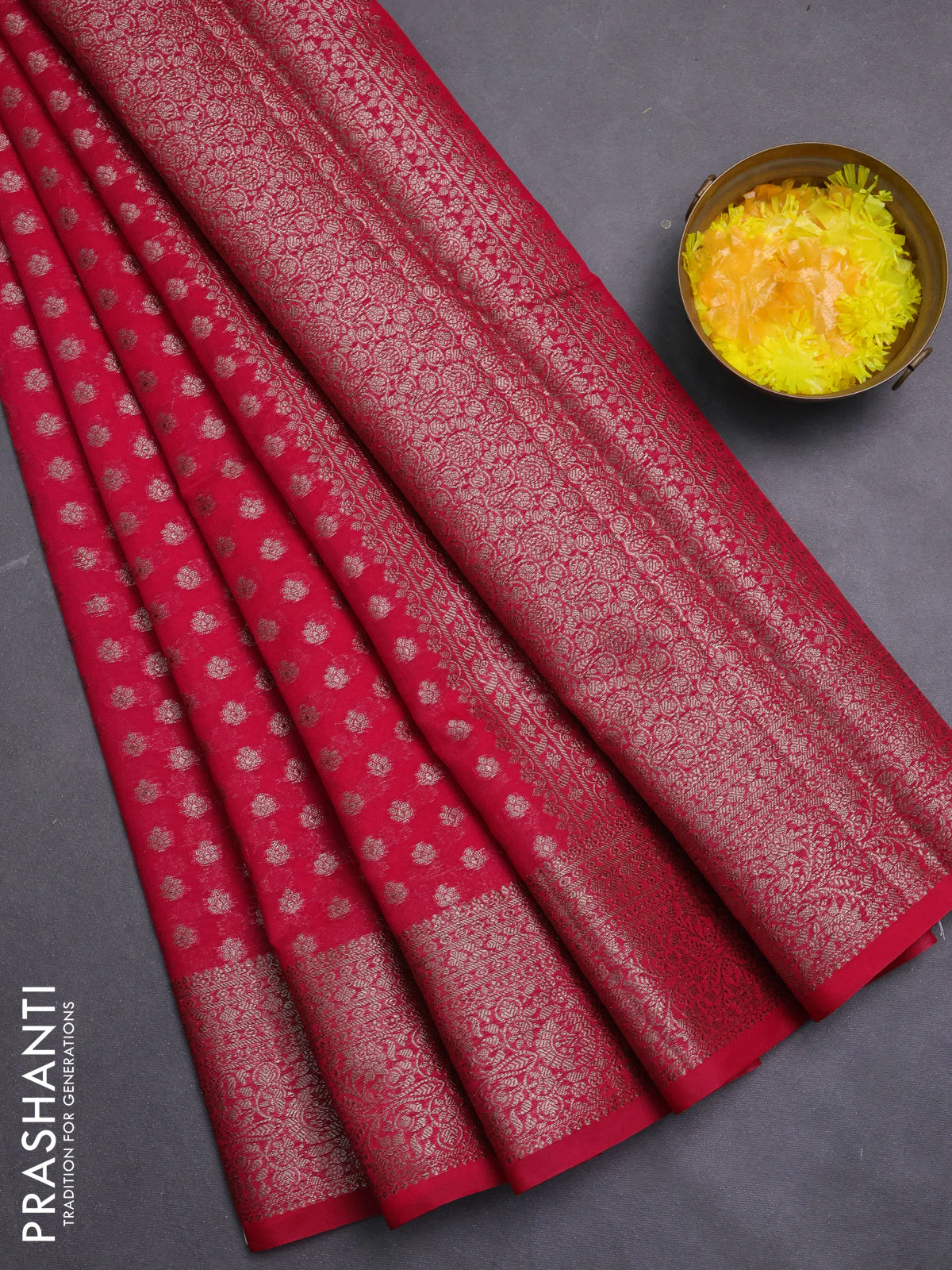 Banarasi semi chiniya saree pink with allover thread & zari woven buttas and woven border