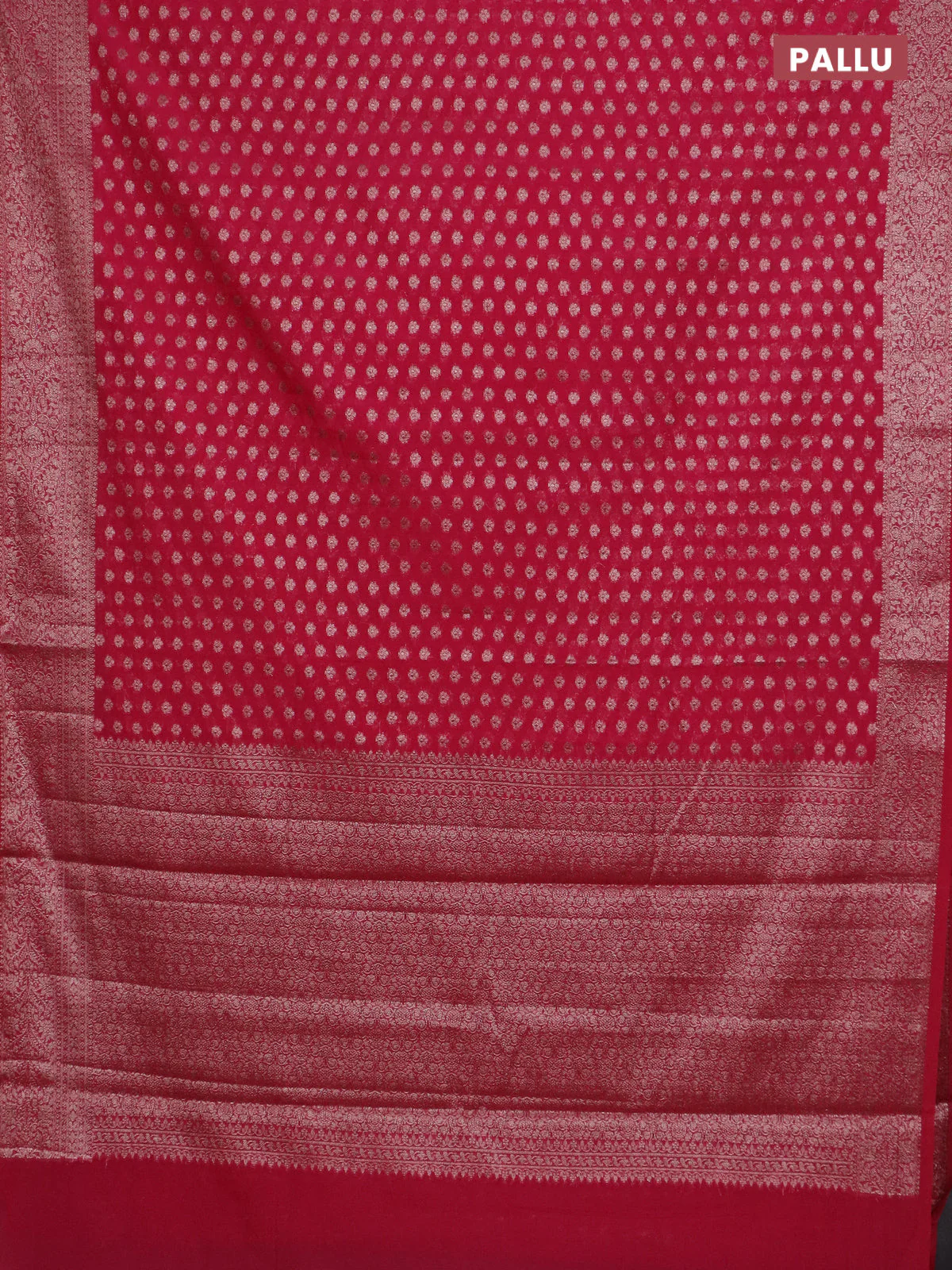 Banarasi semi chiniya saree pink with allover thread & zari woven buttas and woven border - Image 3