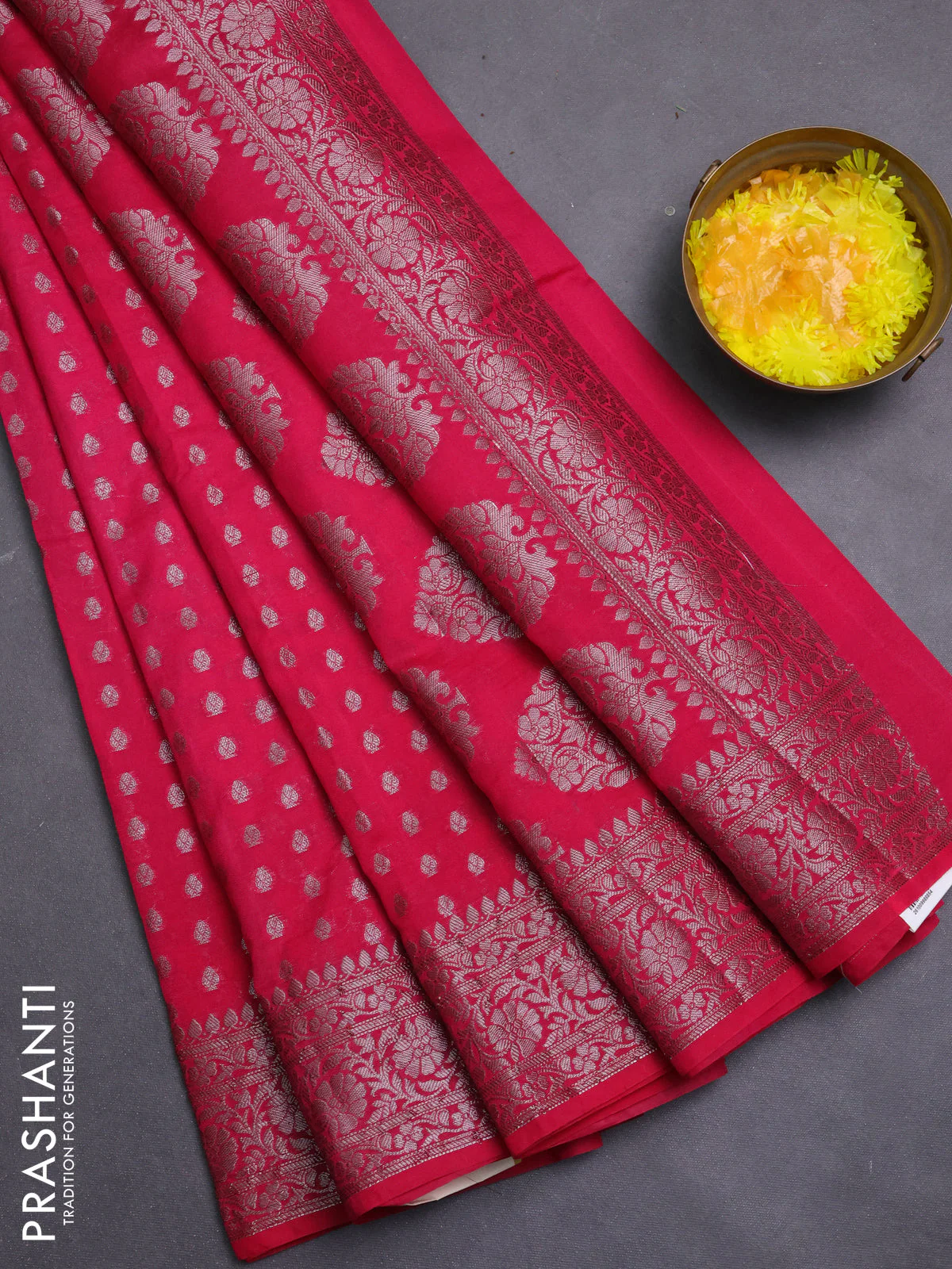 Banarasi semi chiniya saree pink with allover thread & zari woven buttas and woven border