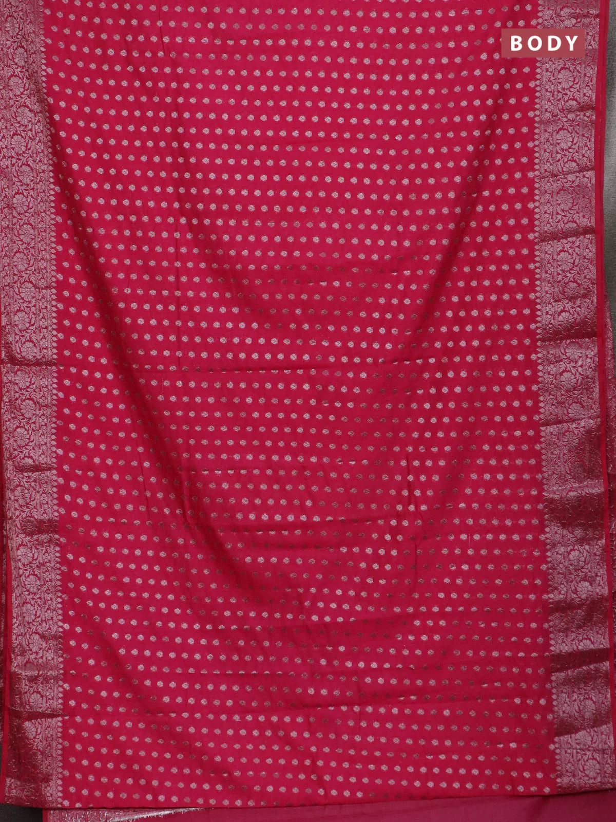 Banarasi semi chiniya saree pink with allover thread & zari woven buttas and woven border - Image 2