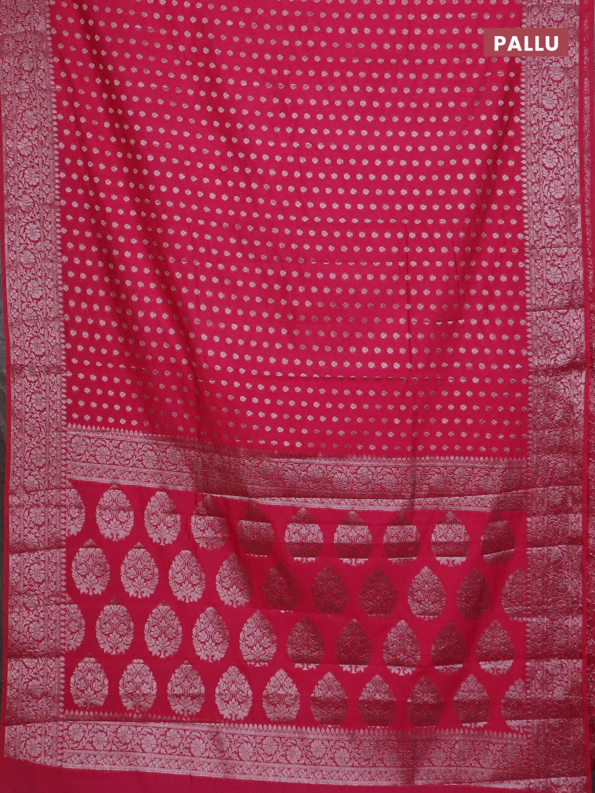 Banarasi semi chiniya saree pink with allover thread & zari woven buttas and woven border - Image 3