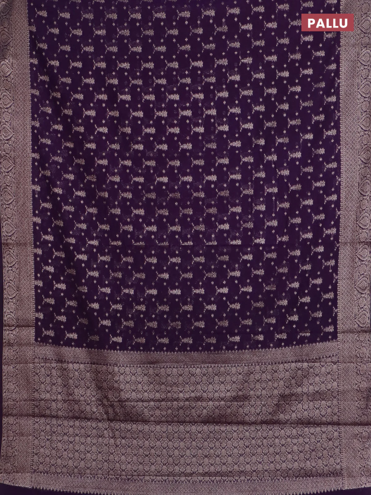Banarasi semi chiniya saree purple with allover thread & zari weaves and woven border - Image 3