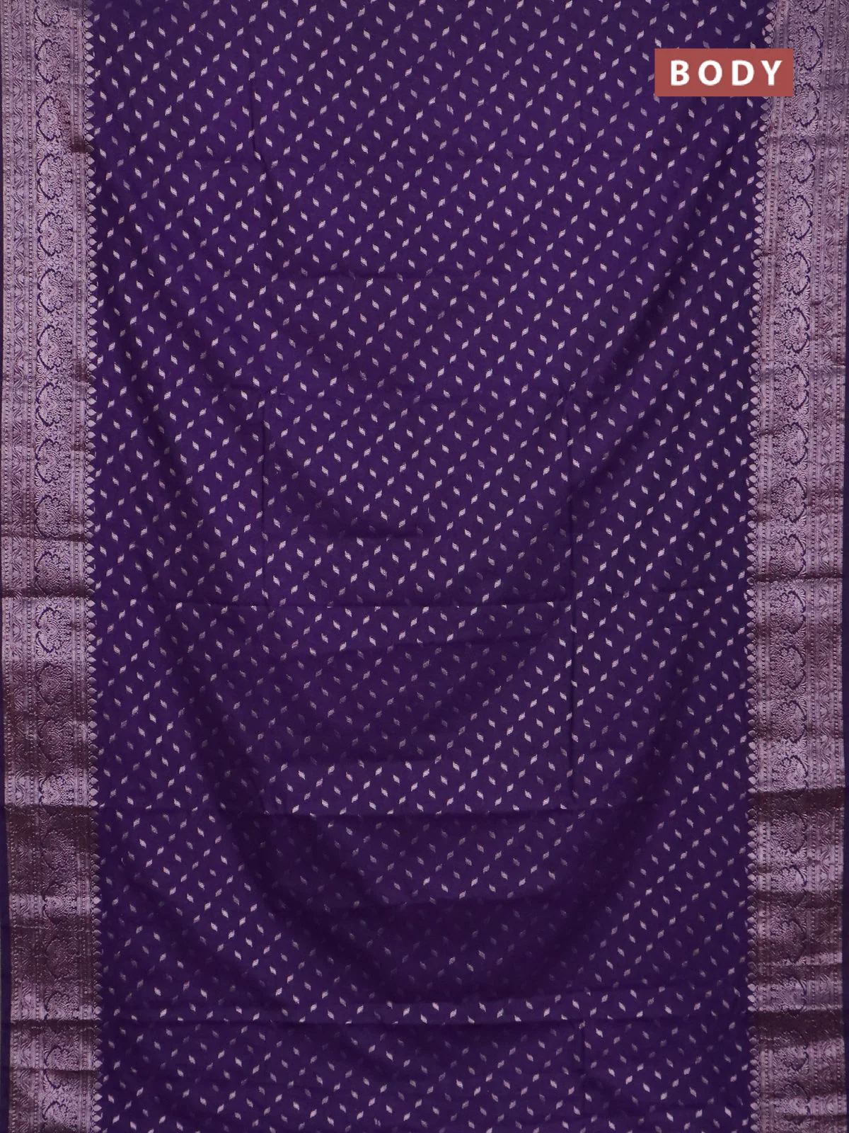 Banarasi semi chiniya saree purple with allover thread & zari woven buttas and woven border - Image 2