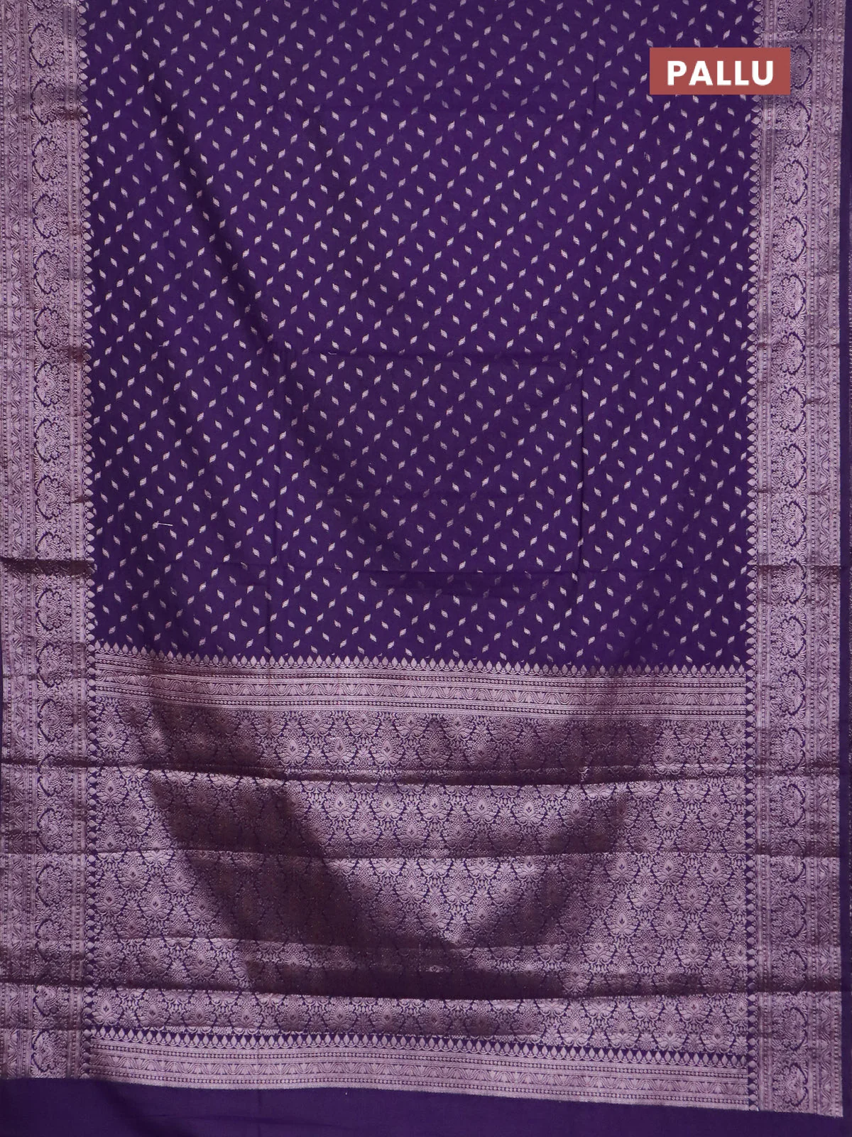 Banarasi semi chiniya saree purple with allover thread & zari woven buttas and woven border - Image 3