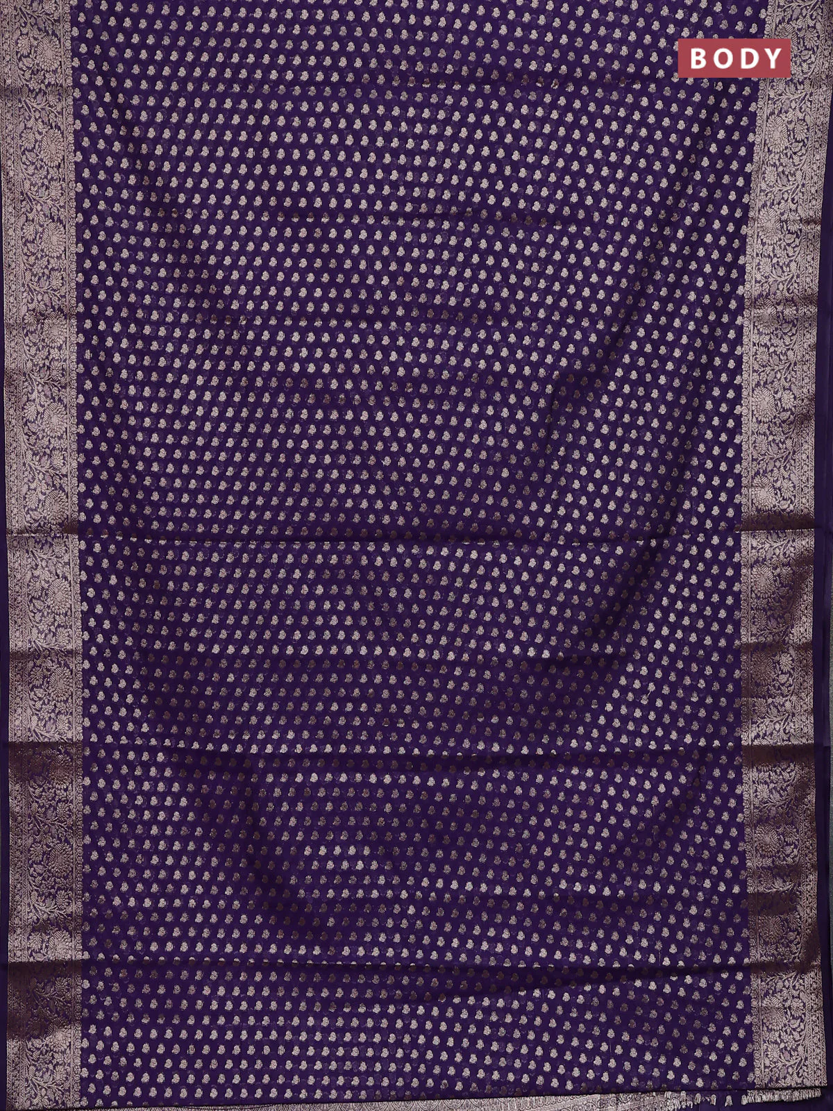 Banarasi semi chiniya saree purple with allover thread & zari woven buttas and woven border - Image 2