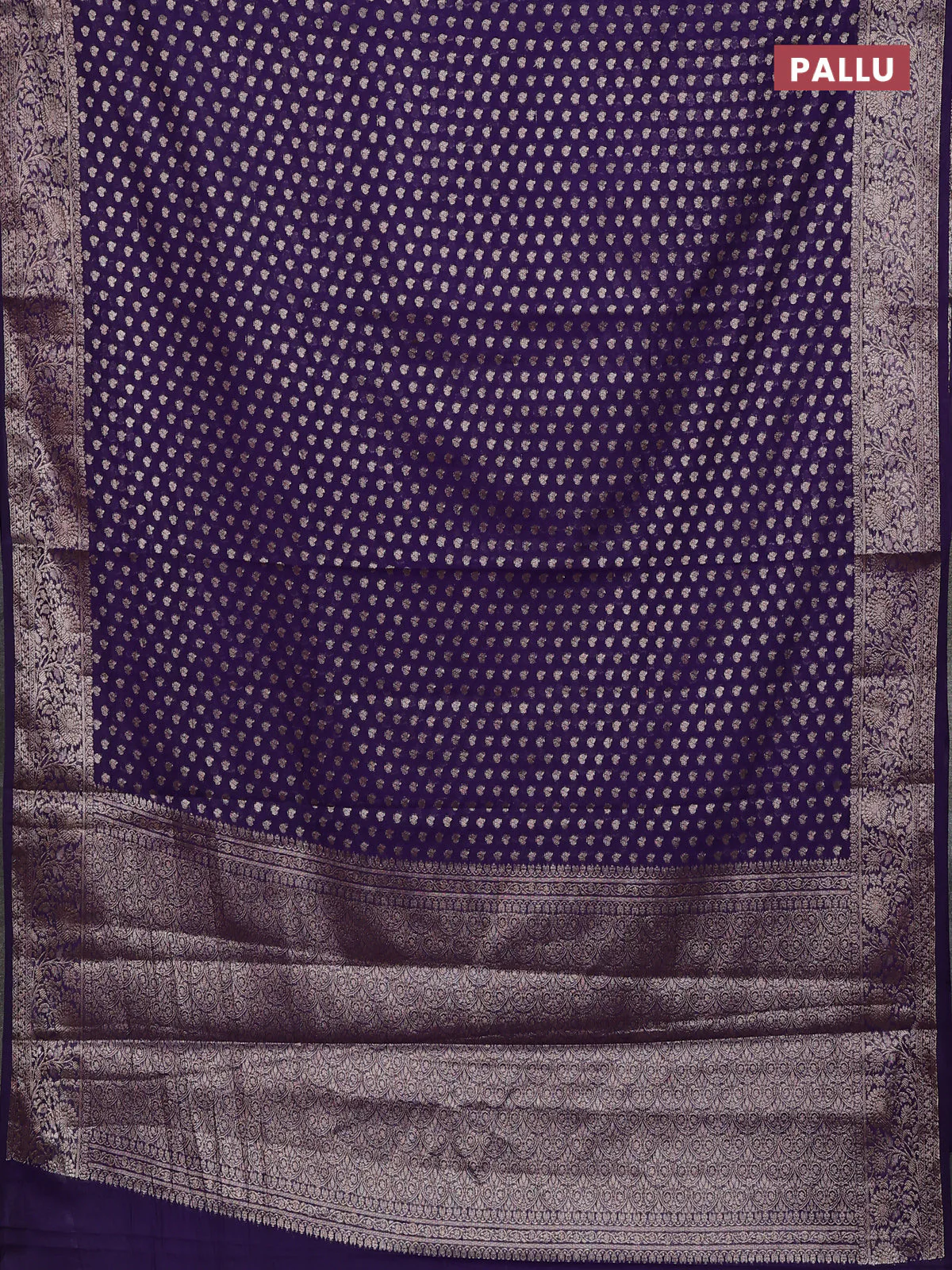Banarasi semi chiniya saree purple with allover thread & zari woven buttas and woven border - Image 3