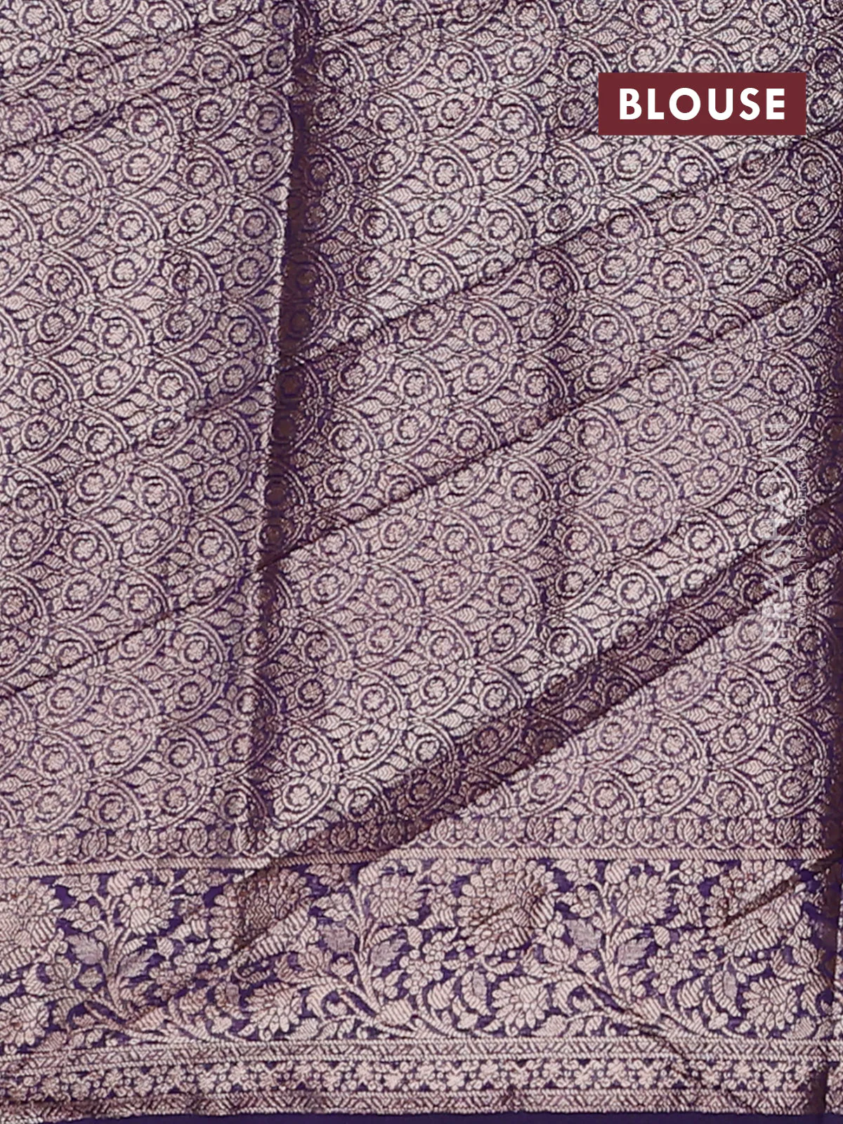 Banarasi semi chiniya saree purple with allover thread & zari woven buttas and woven border - Image 4