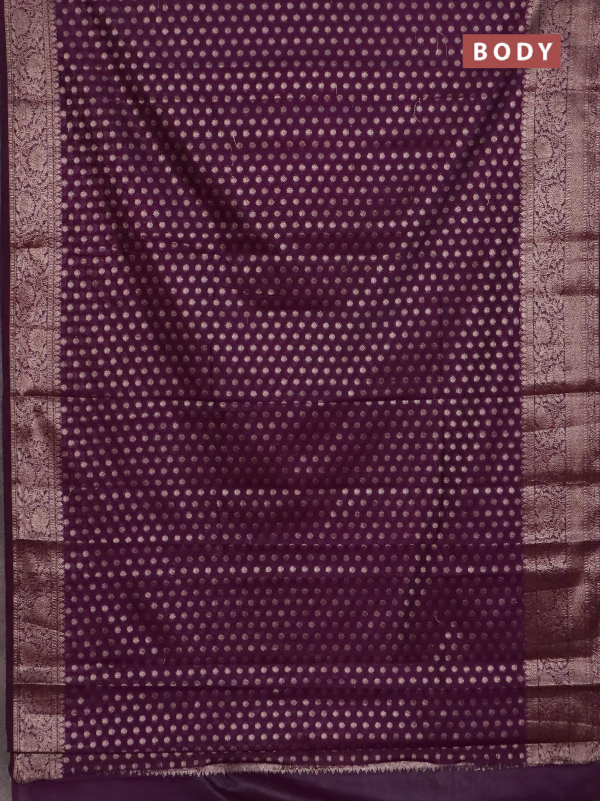 Banarasi semi chiniya saree purple with allover thread & zari woven buttas and woven border - Image 2