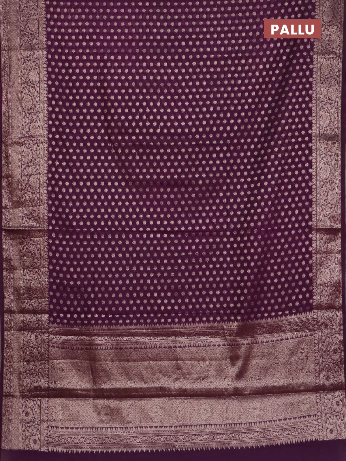Banarasi semi chiniya saree purple with allover thread & zari woven buttas and woven border - Image 3