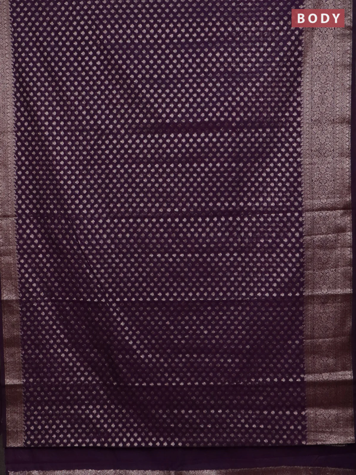 Banarasi semi chiniya saree purple with allover thread & zari woven buttas and woven border - Image 2
