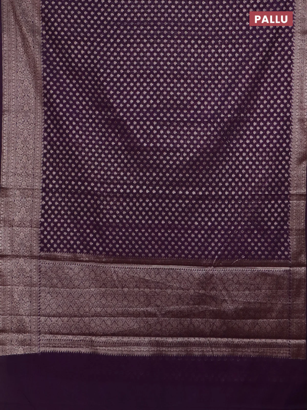 Banarasi semi chiniya saree purple with allover thread & zari woven buttas and woven border - Image 3