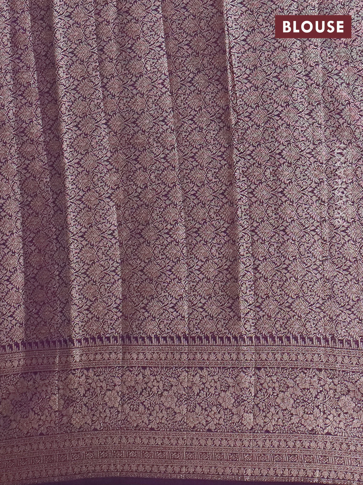 Banarasi semi chiniya saree purple with allover thread & zari woven buttas and woven border - Image 4