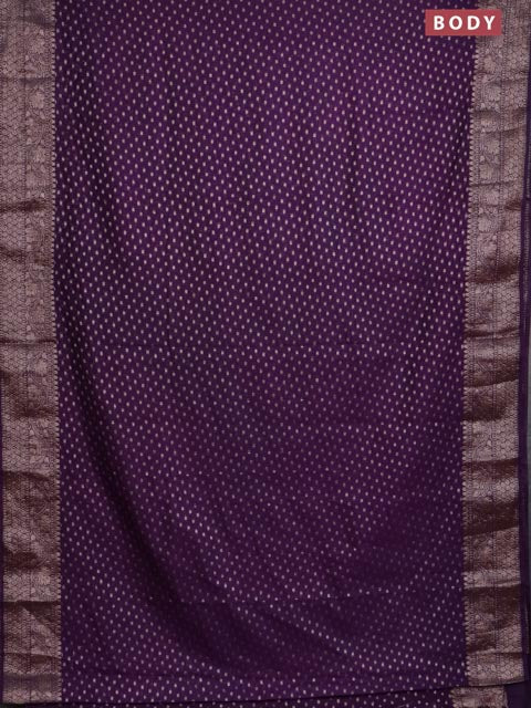 Banarasi semi chiniya saree purple with allover thread & zari woven buttas and woven border - Image 2