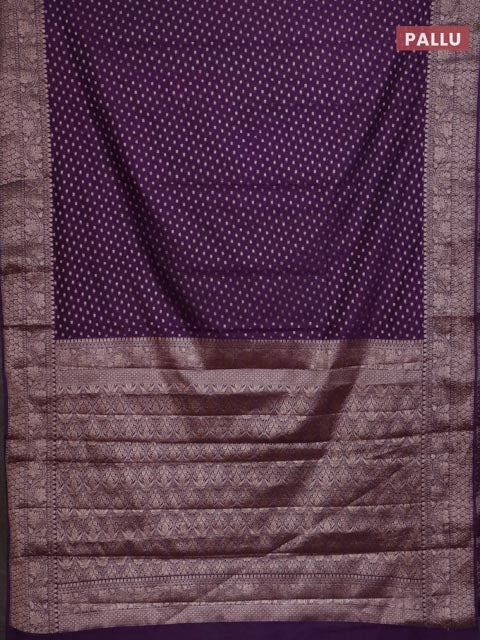 Banarasi semi chiniya saree purple with allover thread & zari woven buttas and woven border - Image 3